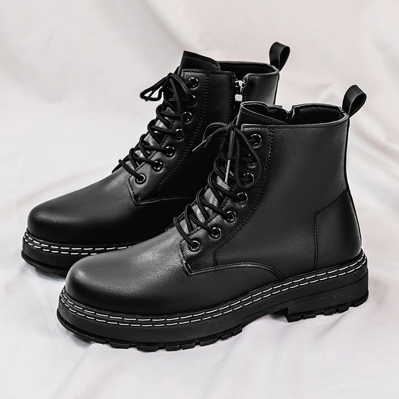 Guipure Lace Panel - Botas masculinas de couro envernizado preto