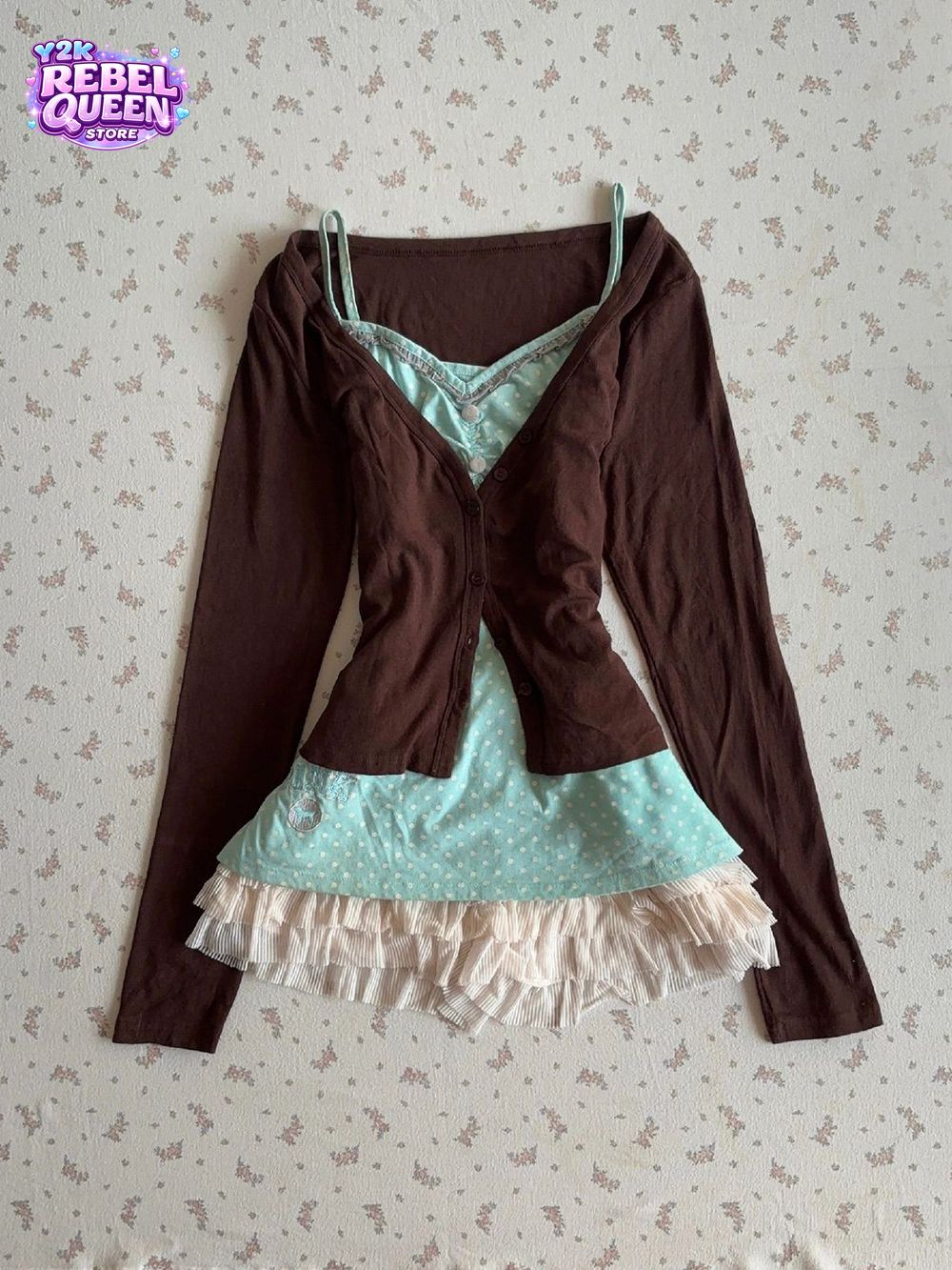 Elastic Lace Trim - Conjunto de Vestido Camisola Vintage Y2K