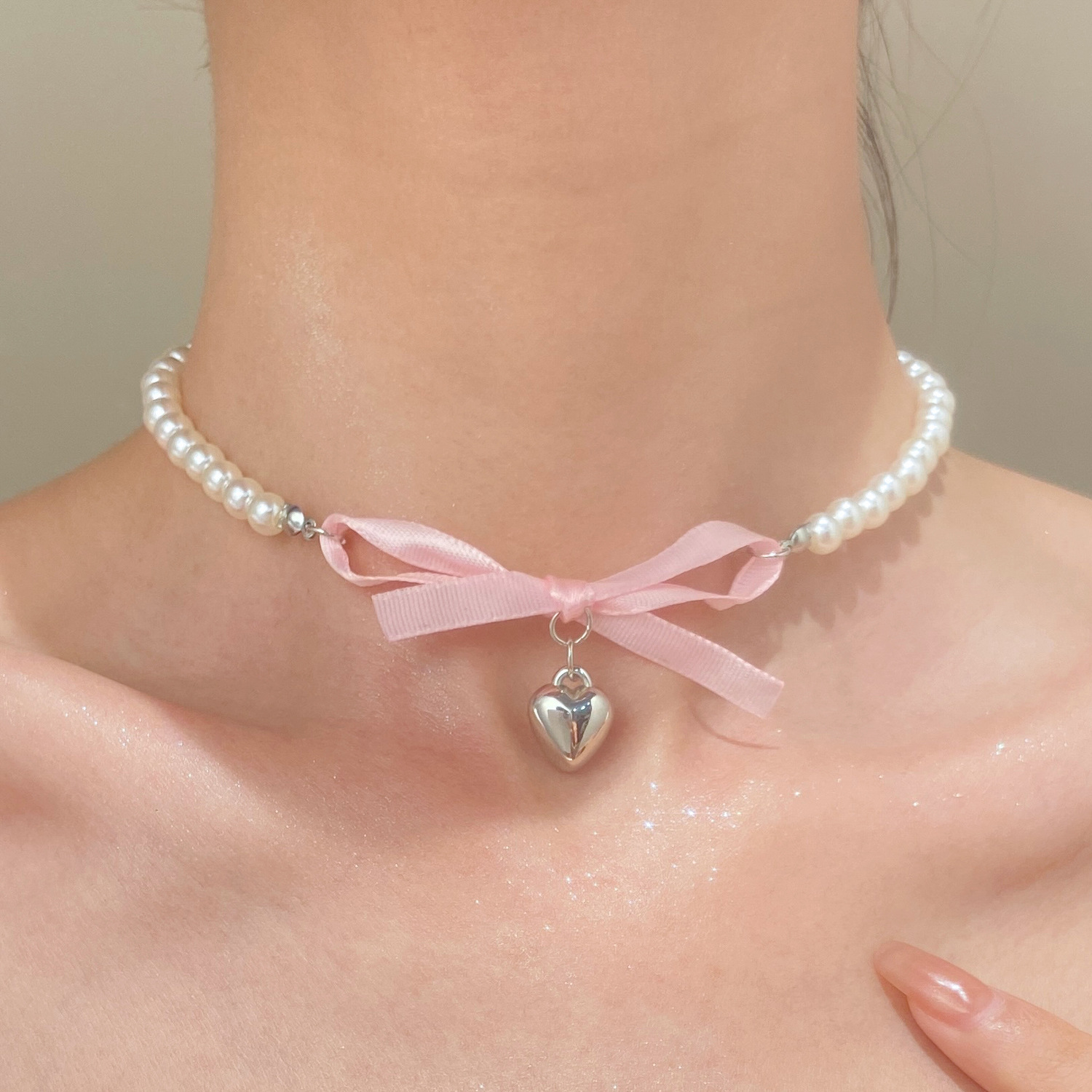 Francês romântico rosa bowknot - Pearl Trim Chain avaliação e preço