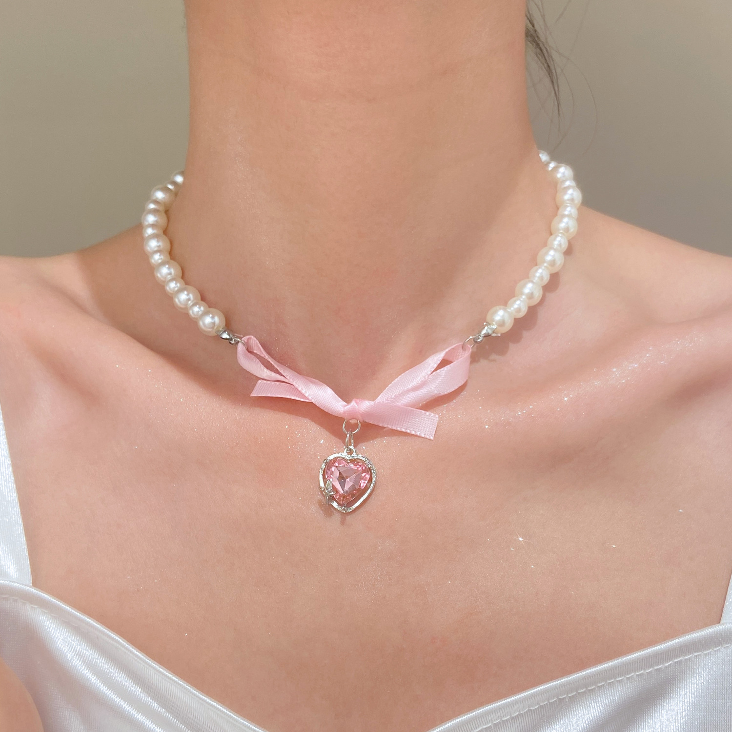 Francês romântico rosa bowknot - Pearl Trim Chain avaliação e preço